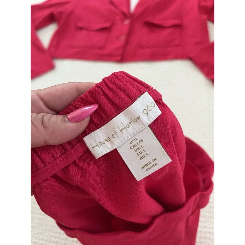 House of Harlow 1960 Vibrant Pink Cropped Spring Summer Blazer‎ & Skirt Set sz L